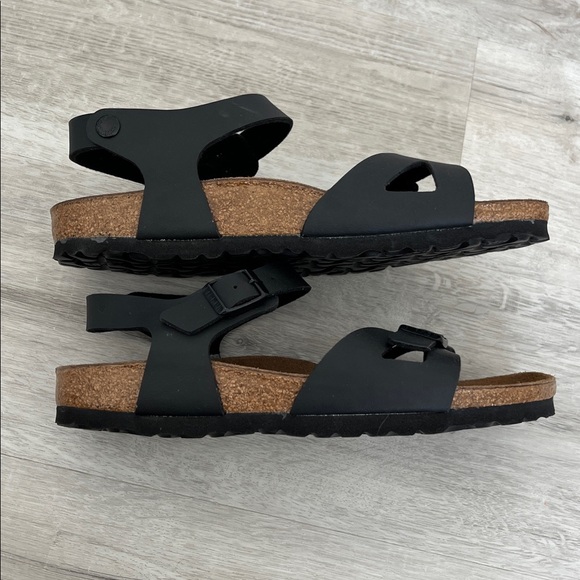 Birkenstock Black Leather Rio Birko Flor Sandals Shoes Arch Support NEW Wmns 40 - Picture 4 of 10